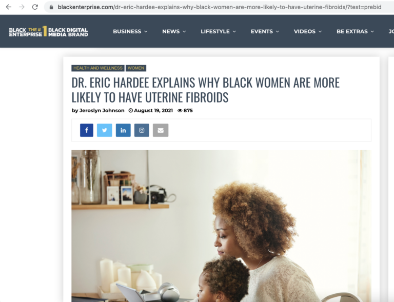 screenshot of Dr. Hardee's feature in Black Enterprise